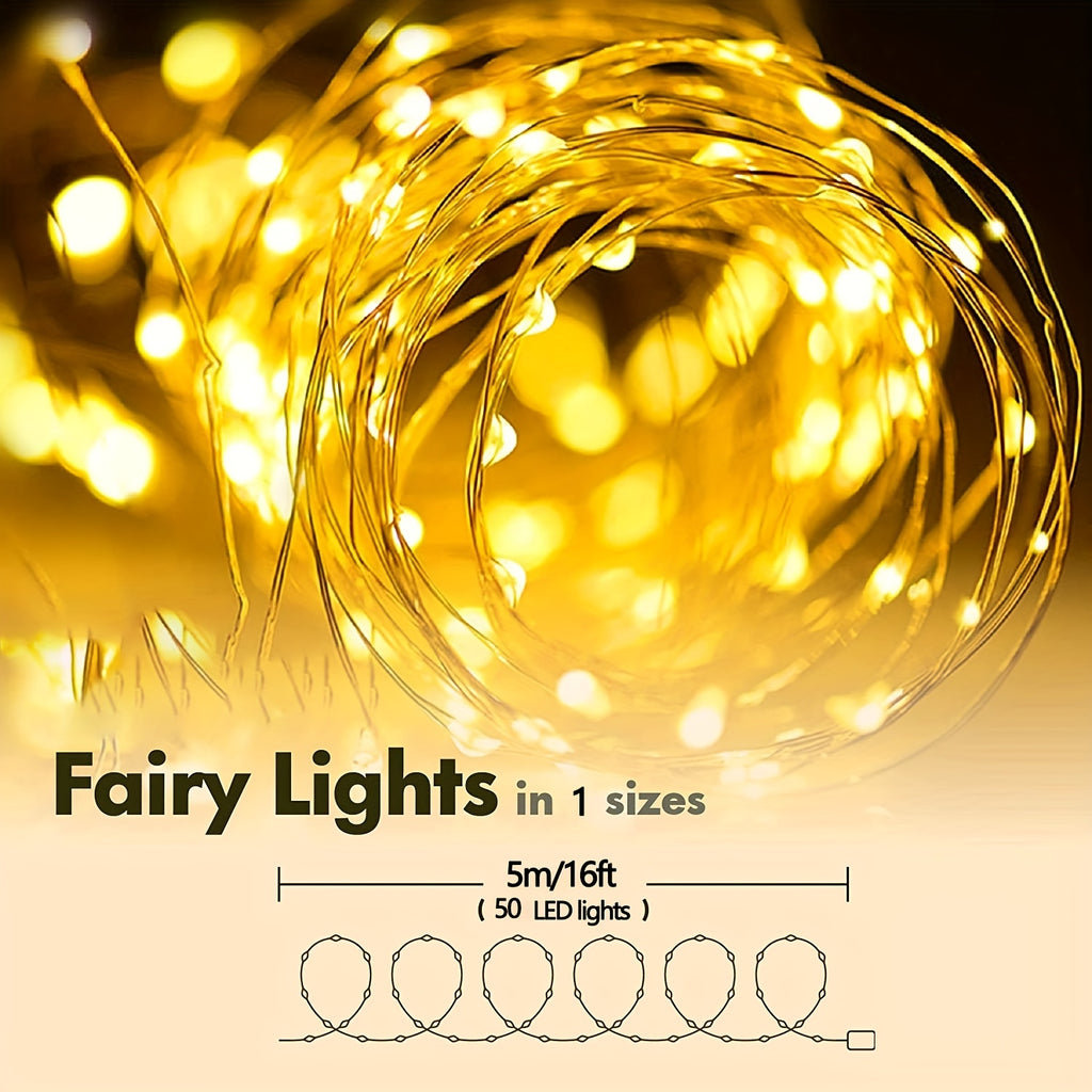 ROKASLO 1 pack of 5-meter fairy lights, 50 LED fairy tale lights, 3AA Battery powered LED lights, suitable for decoration such as Christmas, weddings, parties, family vacations, gatherings, weddings, etc. (always on)
