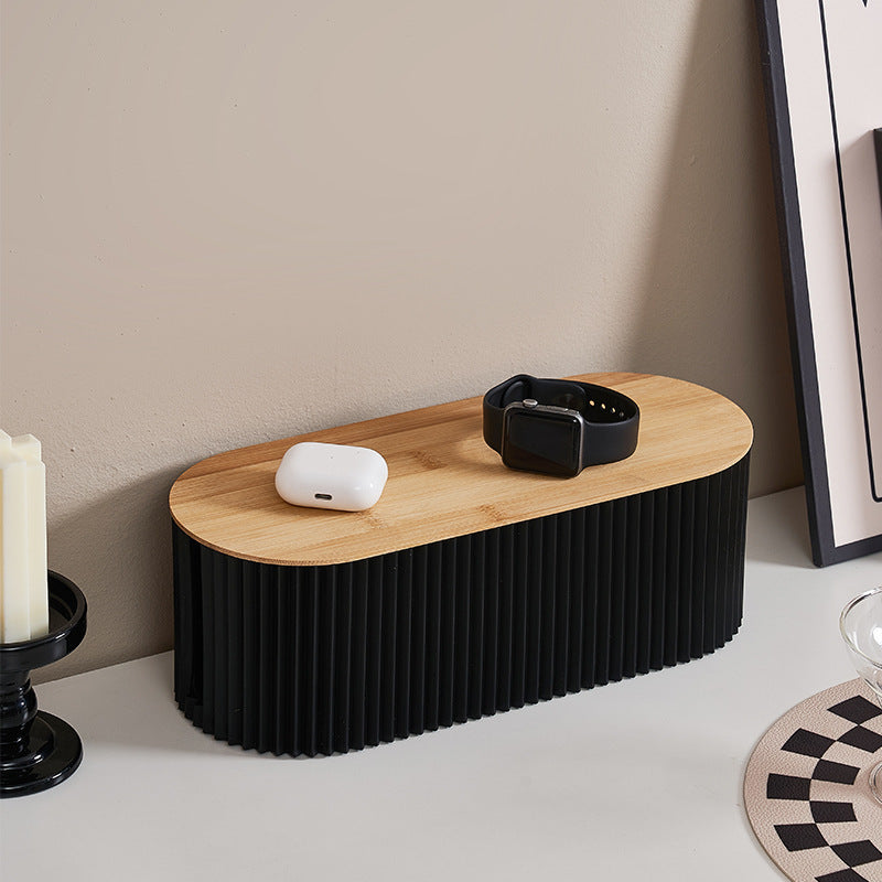 All-in-One Cable Management Box - Wooden Power Strip Storage Box with Desktop Wire Organizer for Office Stationery and Cosmetics
