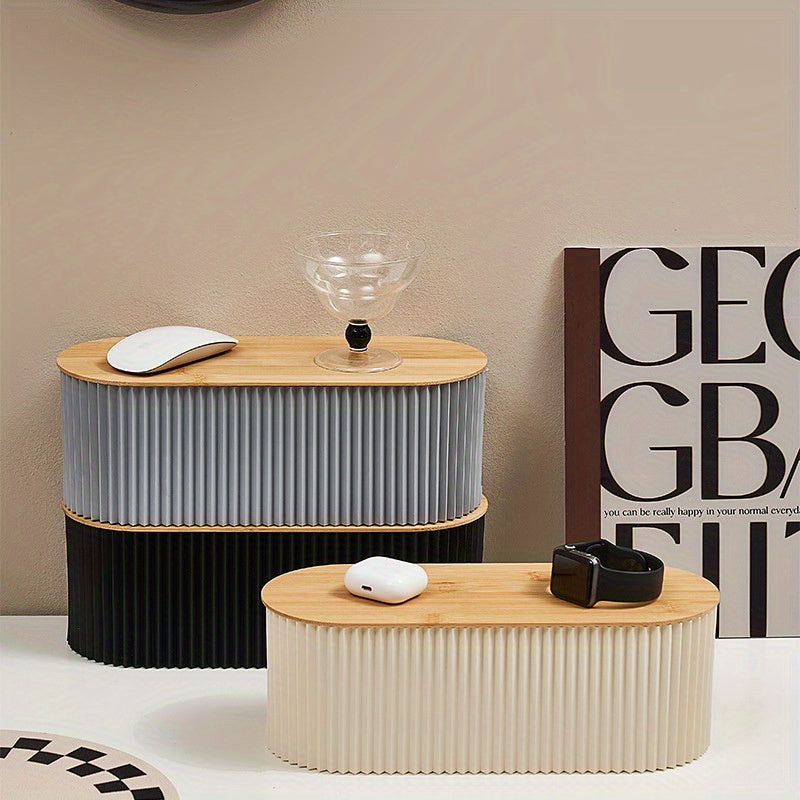 All-in-One Cable Management Box - Wooden Power Strip Storage Box with Desktop Wire Organizer for Office Stationery and Cosmetics