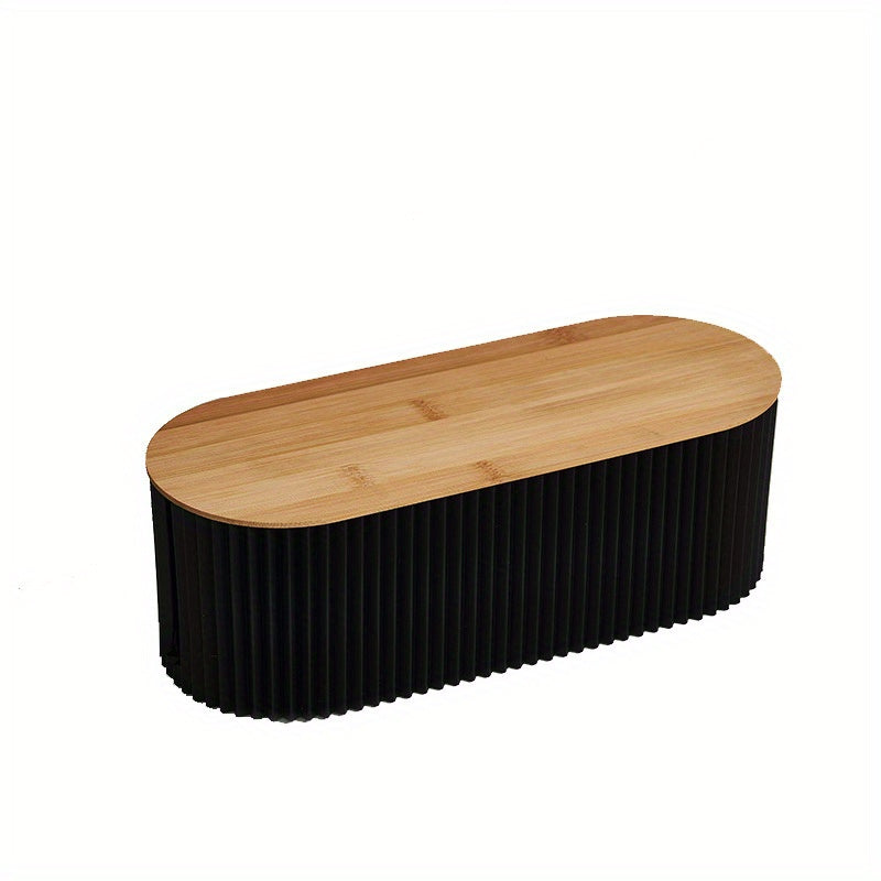 All-in-One Cable Management Box - Wooden Power Strip Storage Box with Desktop Wire Organizer for Office Stationery and Cosmetics