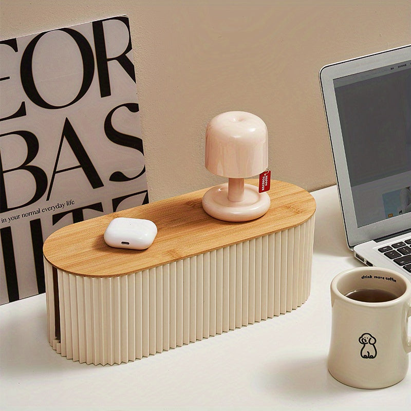 All-in-One Cable Management Box - Wooden Power Strip Storage Box with Desktop Wire Organizer for Office Stationery and Cosmetics