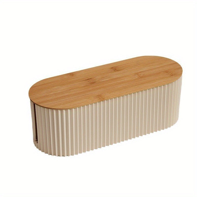 All-in-One Cable Management Box - Wooden Power Strip Storage Box with Desktop Wire Organizer for Office Stationery and Cosmetics