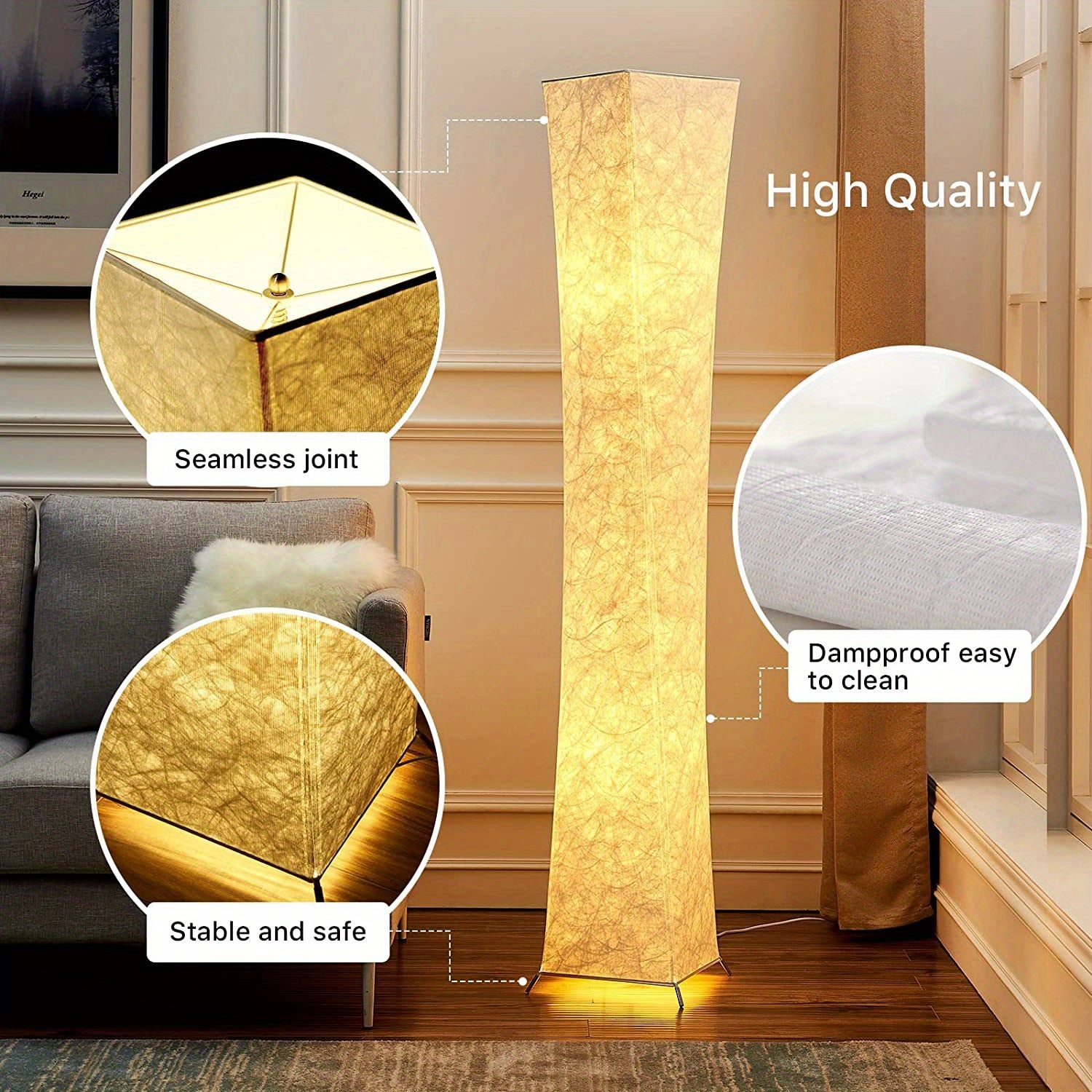 52" Soft Light Floor Lamp | Modern Slim Warm Light 3000K LED Tyvek Fabric Shade Standing Lamp with Remote Control for Living Room, Bedroom, Game Room - Powered, Matte Metal End