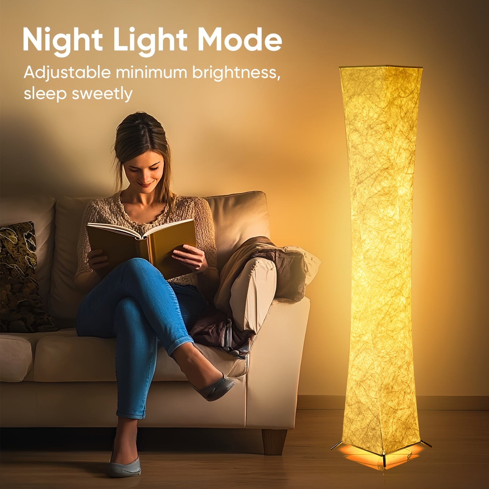 52" Soft Light Floor Lamp | Modern Slim Warm Light 3000K LED Tyvek Fabric Shade Standing Lamp with Remote Control for Living Room, Bedroom, Game Room - Powered, Matte Metal End