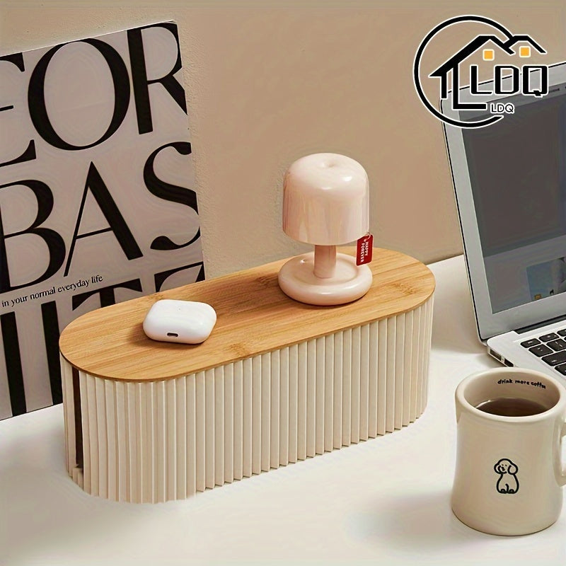 All-in-One Cable Management Box - Wooden Power Strip Storage Box with Desktop Wire Organizer for Office Stationery and Cosmetics