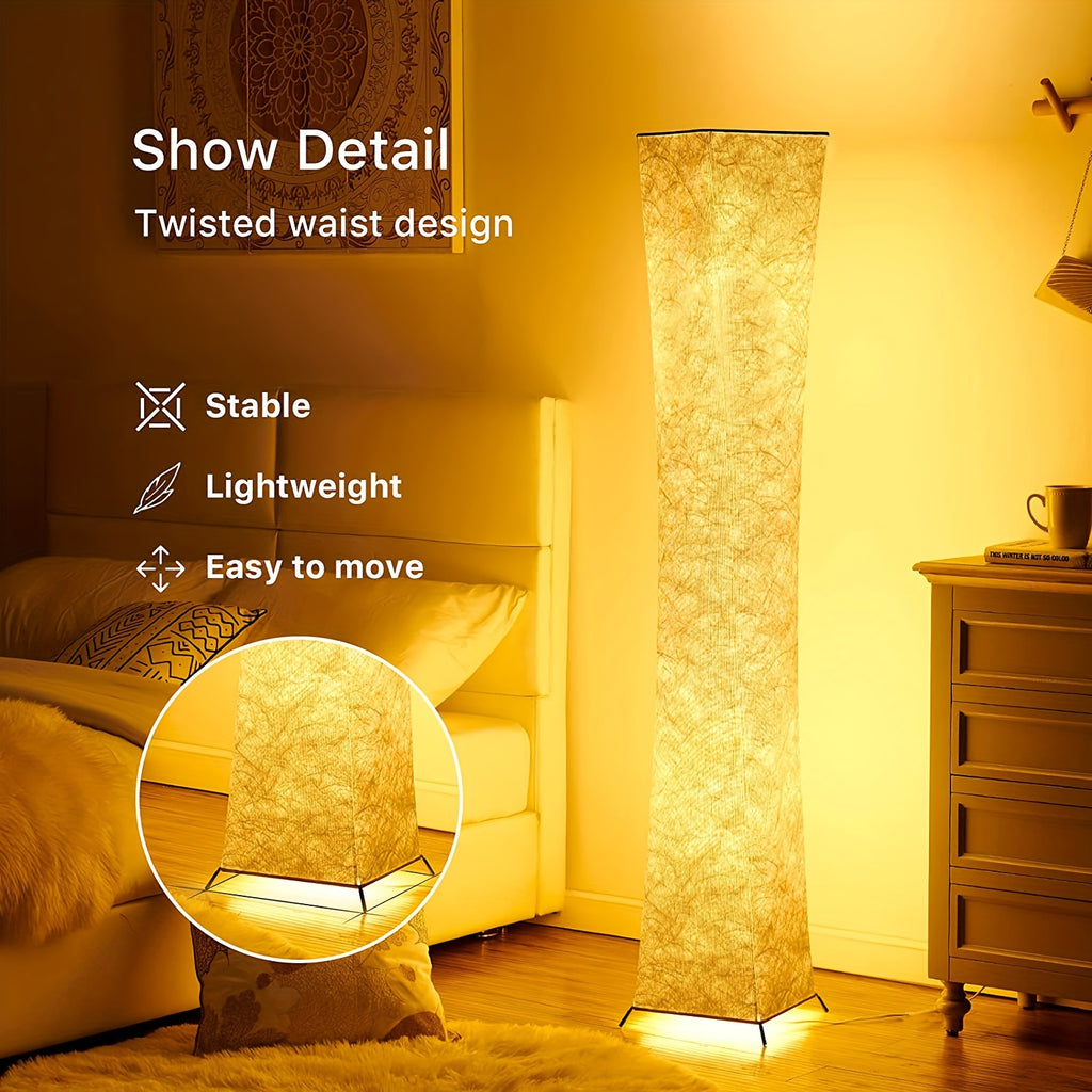 52" Soft Light Floor Lamp | Modern Slim Warm Light 3000K LED Tyvek Fabric Shade Standing Lamp with Remote Control for Living Room, Bedroom, Game Room - Powered, Matte Metal End