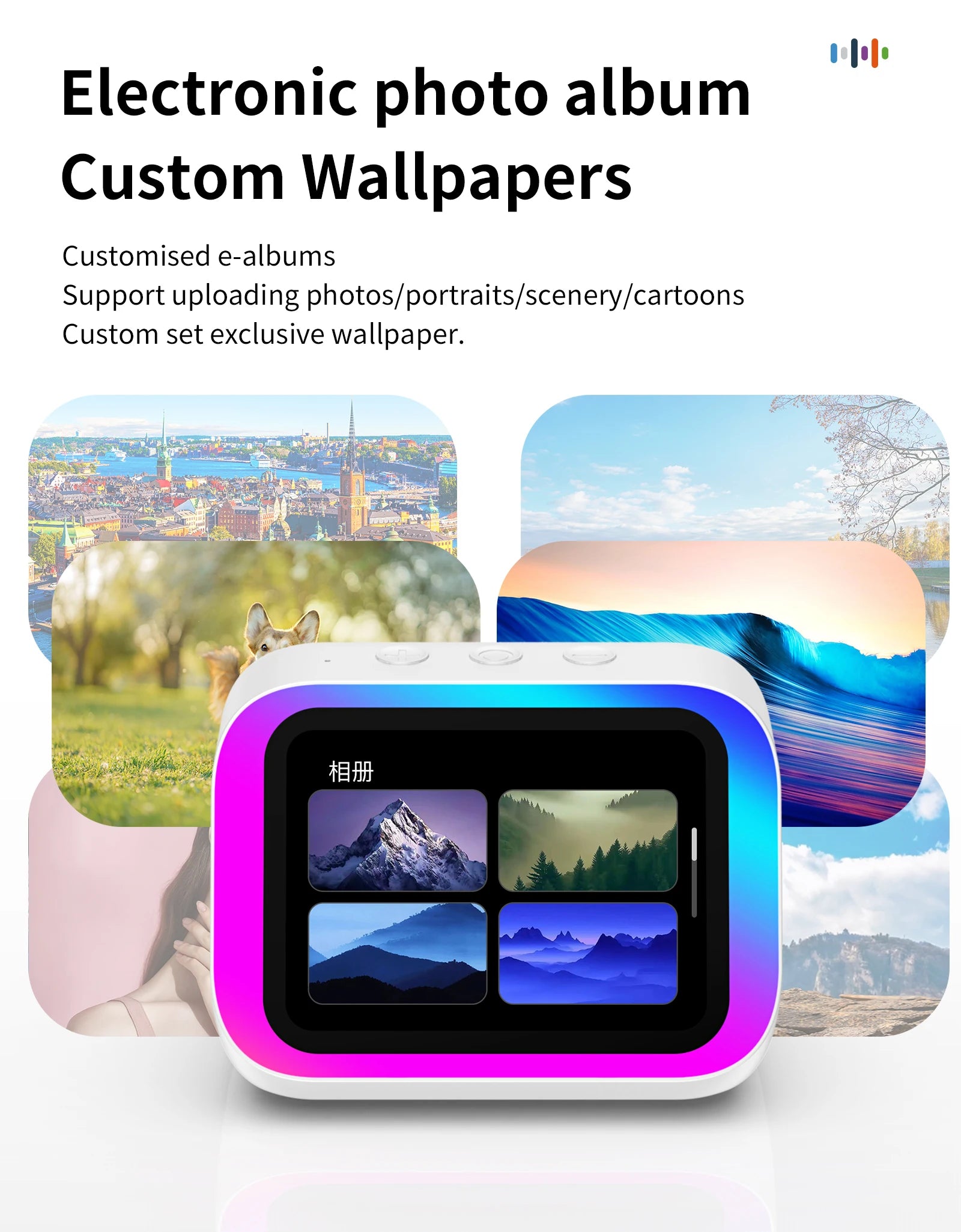 Smart Bluetooth 5.4 Speaker Voice assistant HDTouch Screen Display Electronic Album Alarm Clock Hi-fi Stereo Sound