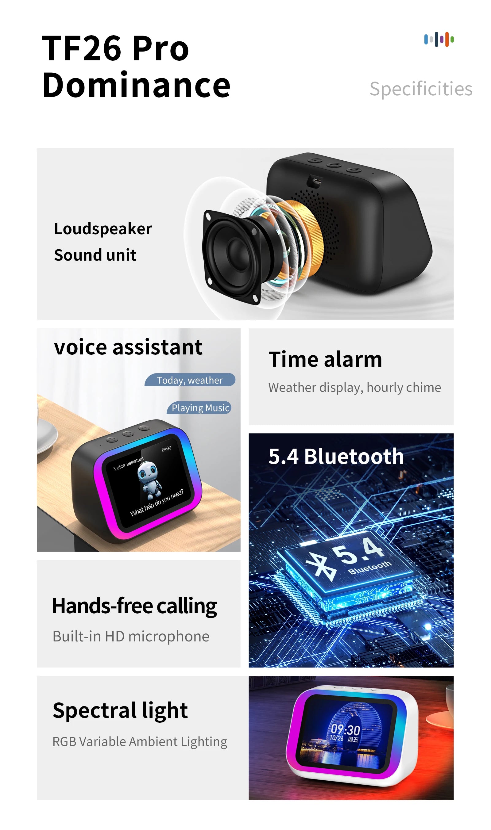Smart Bluetooth 5.4 Speaker Voice assistant HDTouch Screen Display Electronic Album Alarm Clock Hi-fi Stereo Sound