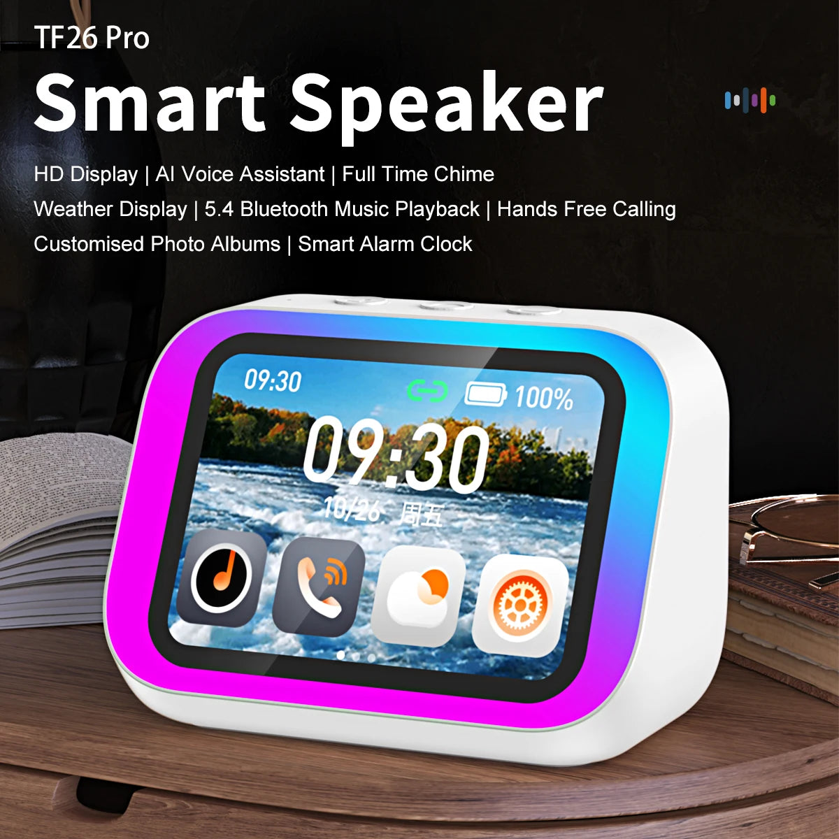 Smart Bluetooth 5.4 Speaker Voice assistant HDTouch Screen Display Electronic Album Alarm Clock Hi-fi Stereo Sound