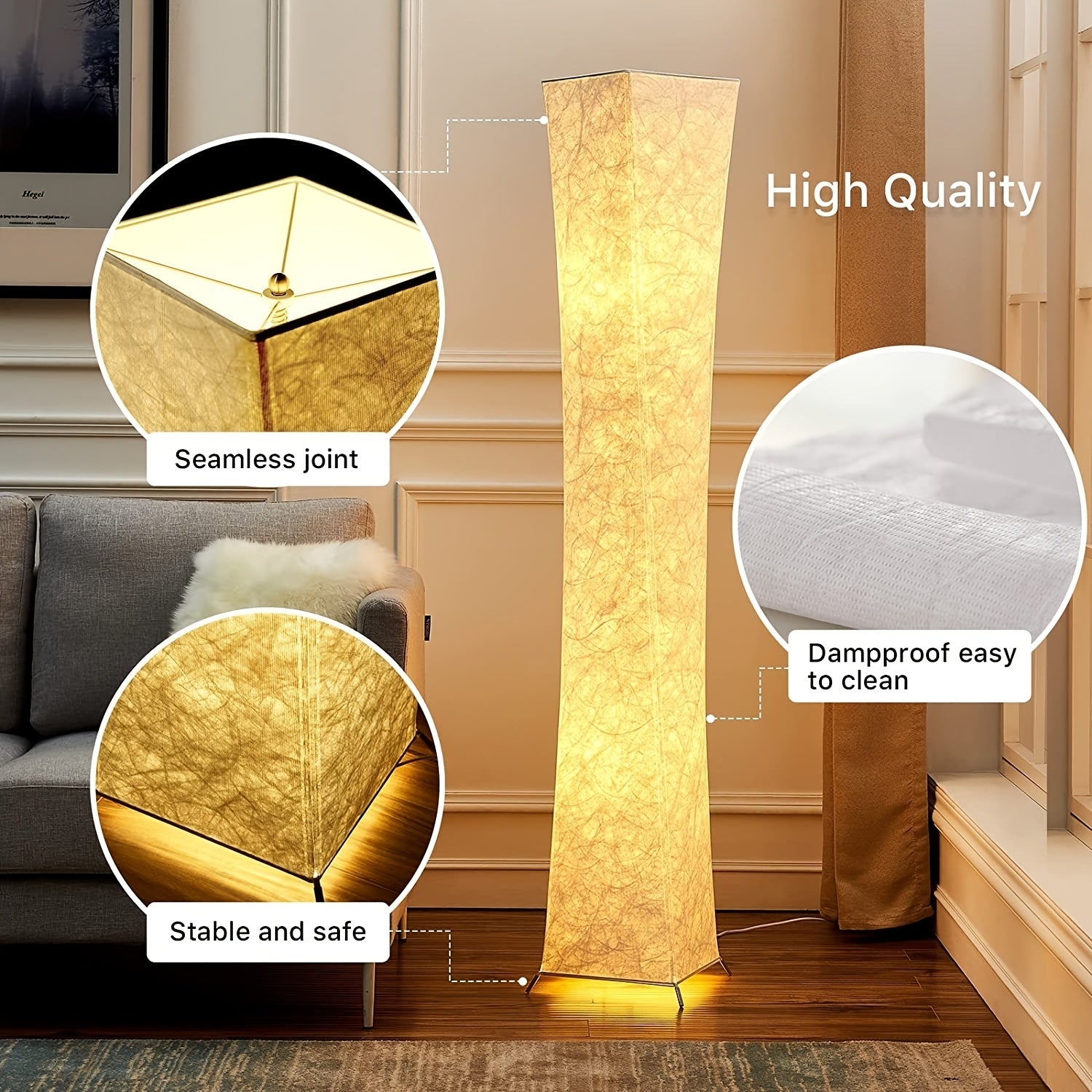 52" Soft Light Floor Lamp | Modern Slim Warm Light 3000K LED Tyvek Fabric Shade Standing Lamp with Remote Control for Living Room, Bedroom, Game Room - Powered, Matte Metal End