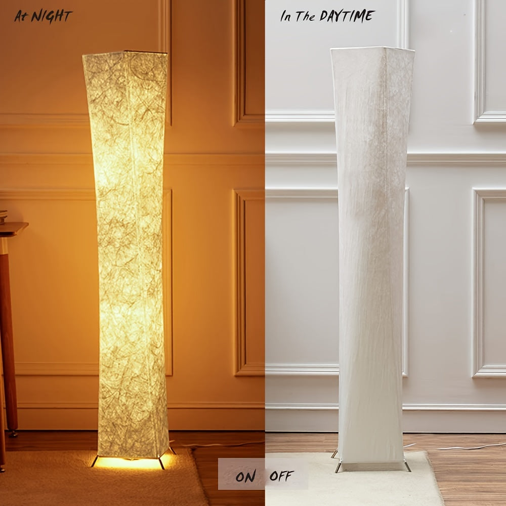 52" Soft Light Floor Lamp | Modern Slim Warm Light 3000K LED Tyvek Fabric Shade Standing Lamp with Remote Control for Living Room, Bedroom, Game Room - Powered, Matte Metal End